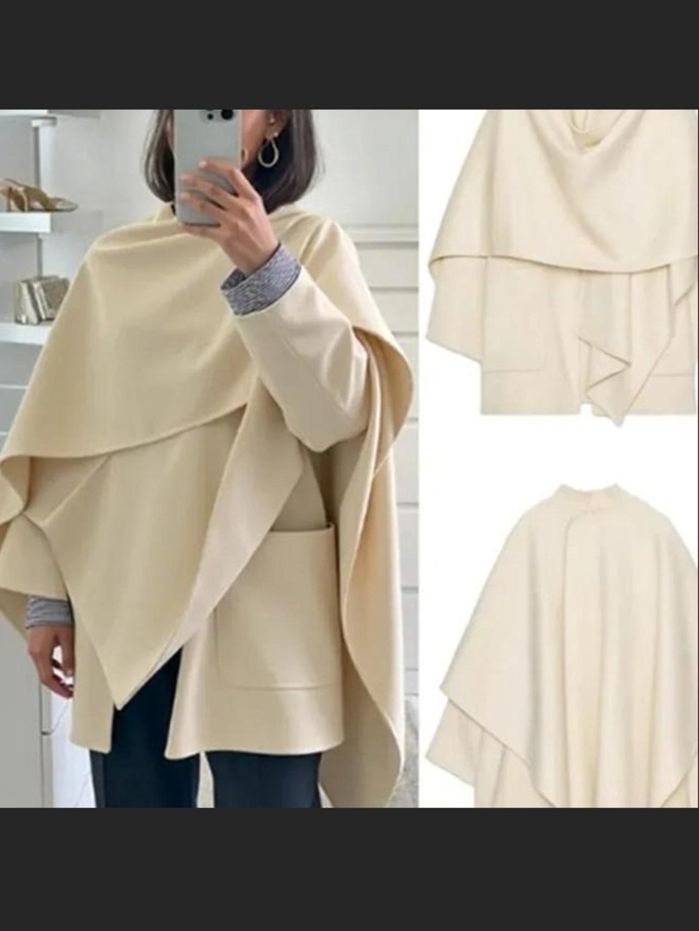 Zara ZW Collection Wool Blend Cape Coat